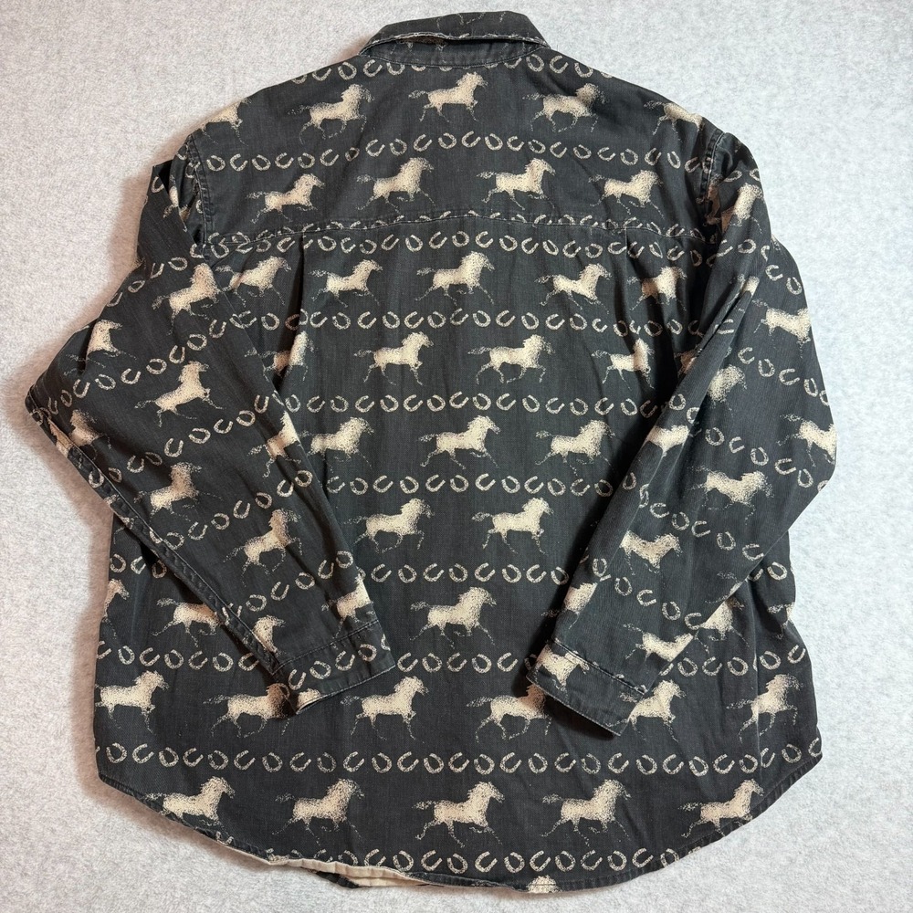 Vintage Coldwater Creek Womens L Black Horse Horseshoe Western Button Up Shirt - Picture 7 of 11